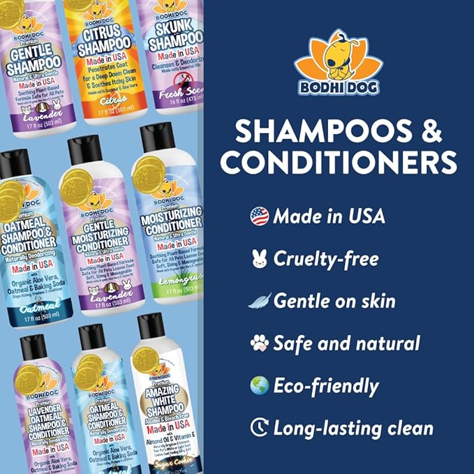 Bodhi Dog Oatmeal Shampoo & Conditioner - Hypoallergenic Formula - Naturally Deodorize Dogs, Cats & Pets - Made w/Organic Ingredients - Moisturizes Dry & Itchy Skin - Made in USA (Oatmeal, 8 Fl Oz)-PawvioPets