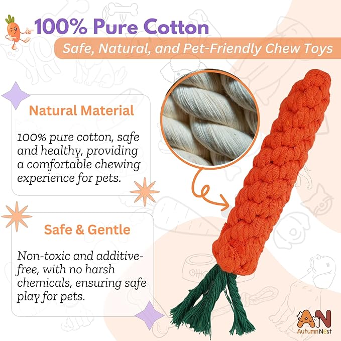 3PCS Orange Woven Pet Chew Set, Puppy Teething Chews, Dog Chew Treats, Cat Teething Playset, Safe Braided Chews for Pets, Durable & Interactive-PawvioPets