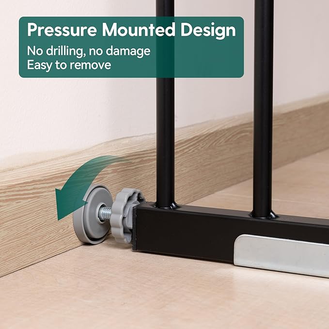 Babelio Baby Gate for Doorways and Stairs, 26-40" Auto Close Dog Gate, Easy-Install Pressure Mounted Satey Door, No Drilling Safety Gate for Child and Pets, Pressguard, Black-PawvioPets