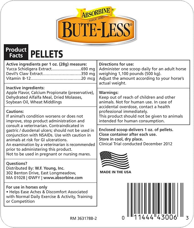 Absorbine Bute-Less Comfort & Recovery Supplement Pellets, Healthy Inflammatory Response, 5 lb / 80 Day Supply-PawvioPets