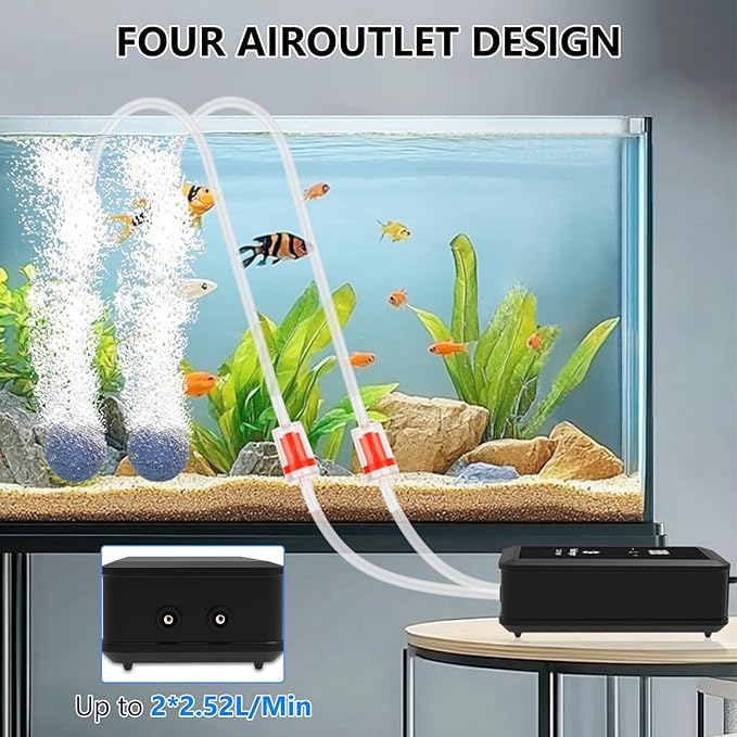 fishkeeper Aquarium Air Pump, 8W 130GPH Dual Outlet Fish Tank Air Pump with Adjustable Airflow Ultra-Quiet Oxygen Aerator Pump with Air Stone Bubbler for 10-120 Gallon Fish Tank-PawvioPets