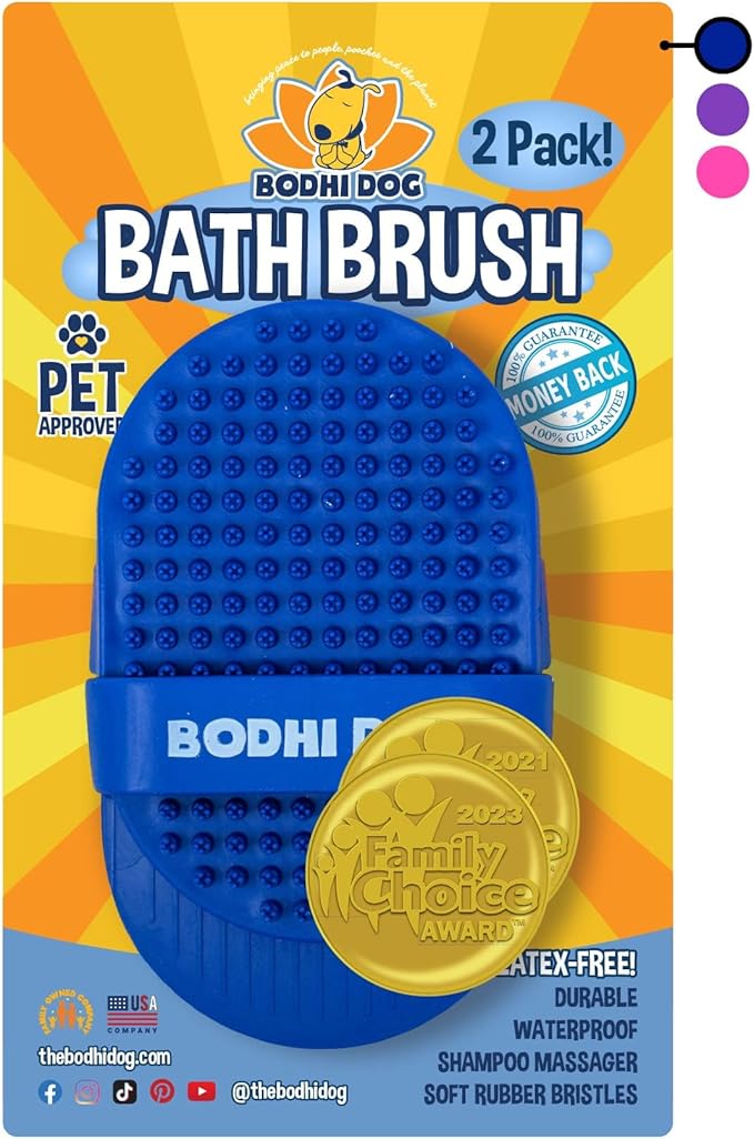 Bodhi Dog Shampoo Brush - Pet Grooming & Bath Supplies for Dogs and Cats - Bath Brush for Long & Short Hair - Premium Scrubber for Shower, Bathing & Massage (Two Pack, Blue)-PawvioPets