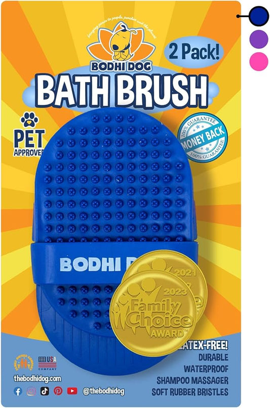 Bodhi Dog Shampoo Brush - Pet Grooming & Bath Supplies for Dogs and Cats - Bath Brush for Long & Short Hair - Premium Scrubber for Shower, Bathing & Massage (Two Pack, Blue)-PawvioPets