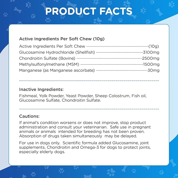 Dog Hip and Joint Supplement,100 Count,Chicken Flavor,Pain and Inflammation Relief Chews with Glucosamine, MSM, Vitamin C, Omega 3,Treats Hip Dysplasia, Arthritis,for Hip & Joint Health, Pain Relief-PawvioPets