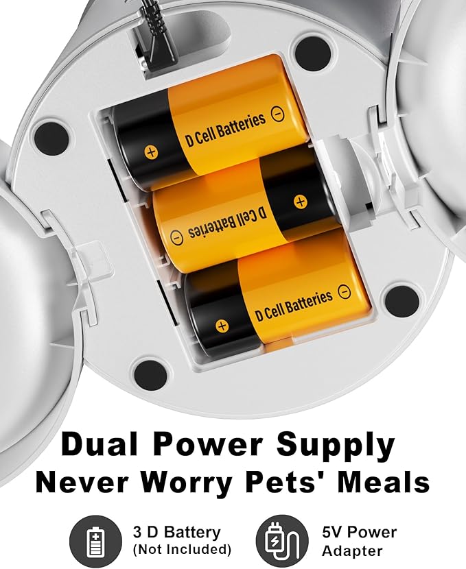 Dual Automatic Cat Feeder 2 Cats,6 Meals/Day,12 Portions/Meal,4.2L Dual Power Double Bowls Feeder,Dry Food Auto Pet Dispenser,10S Voice Record,Flexible Schedule Timer (White,Basic Dual Bowls)-PawvioPets