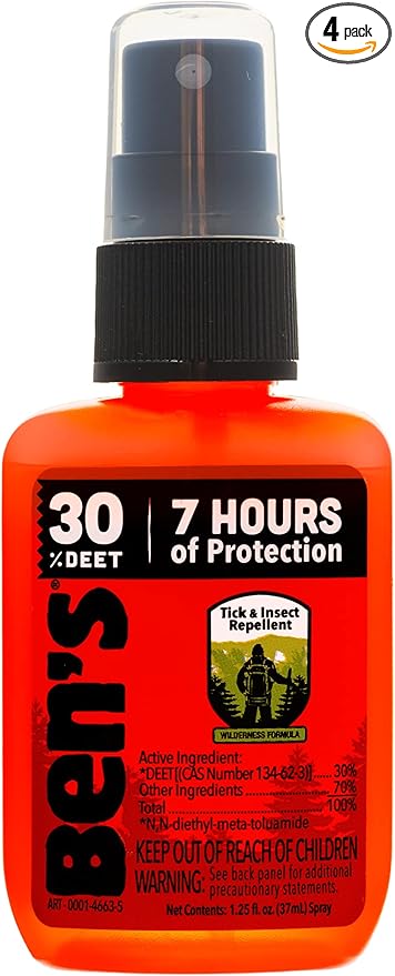Ben's Tick & Insect Repellent - Travel Size Bug Spray with 30% DEET for Mosquitoes, Ticks & More - Up to 7 Hours of Protection - Fragrance-Free - 1.25 Fl Oz (4 Pack)-PawvioPets
