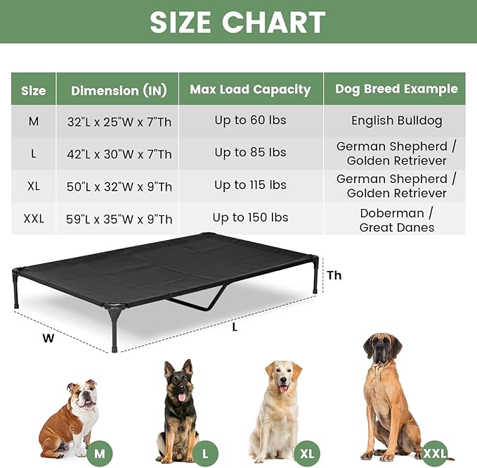 Elevated Dog Bed for Outdoor, Large Raised Dog Cot with Washable Mesh, Cooling Pet Cot Chew Proof for Outside Camping, 42"x30" Brown-PawvioPets