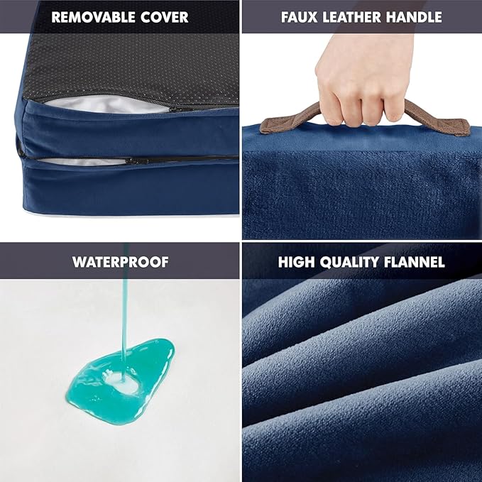 Friends Forever Orthopedic Dog Bed, Bolster Dog Bed with Memory Foam Pet Couch Sofa and Removable Washable Cover, Ally Navy, 42x32x7-PawvioPets