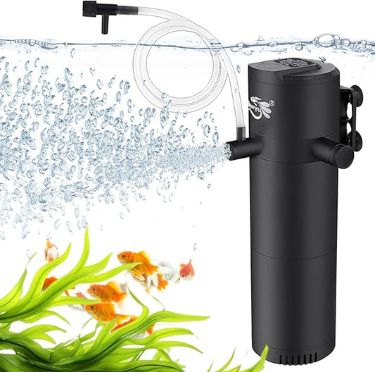 Aquarium Filter for 40-120 Gallon Tank, Fish Tank Filter with Wave-Maker Oxygenation Circulation, Adjustable Air Flow Filter for Freshwater & Saltwater, 4 in 1 Submersible Filter (12W)-PawvioPets