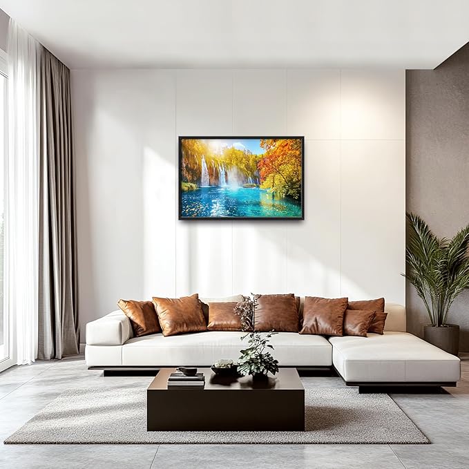 Extra Large Waterfall Lake Framed Wall Art for Living Room,Oversized Fall Autumn Tree Landscape Pictures Wall Decor,Nature Canvas Print Painting Modern Artwork Bedroom Office Bathroom 36L" x 24W"-PawvioPets