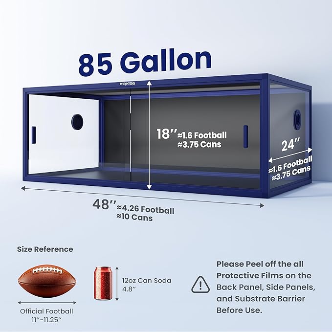 85 Gallon Snake Enclosure, Front Opening Reptile Tank for Easy Maintenance, Reptile Terrarium with Top Screen Ventilation 48''x24''x18''-PawvioPets