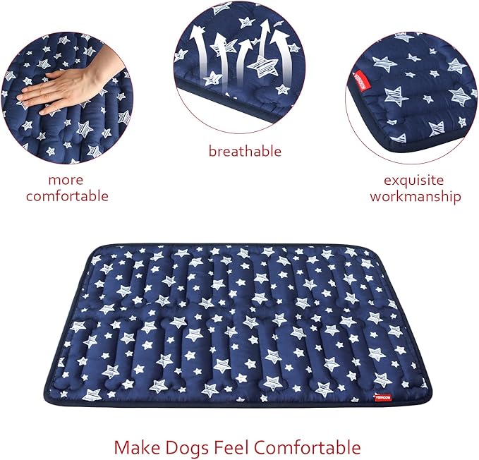 Dog Crate Mat (30" X 19"), Soft Dog Bed Mat with Cute Prints, Personalized Crate Pad, Anti-Slip Bottom, Machine Washable Kennel Pad, Navy-PawvioPets