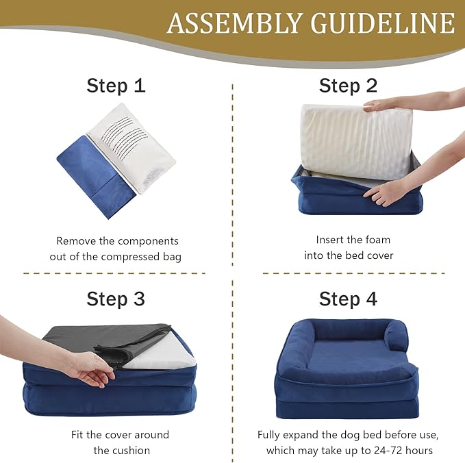 Bedfolks Orthopedic Dog Bed, Waterproof Dog Sofa Bed for Small Dogs & Cats, Egg Foam Pet Couch Bed with Removable Washable Cover and Nonslip Bottom, Navy Blue-PawvioPets