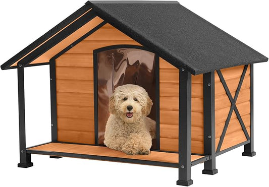 Dog House Outdoor & Indoor, Dog Kennel for Winter, Insulated Puppy Shelter for Small & Medium & Large Dogs,Unique All-Around Iron Frame (Medium)-PawvioPets
