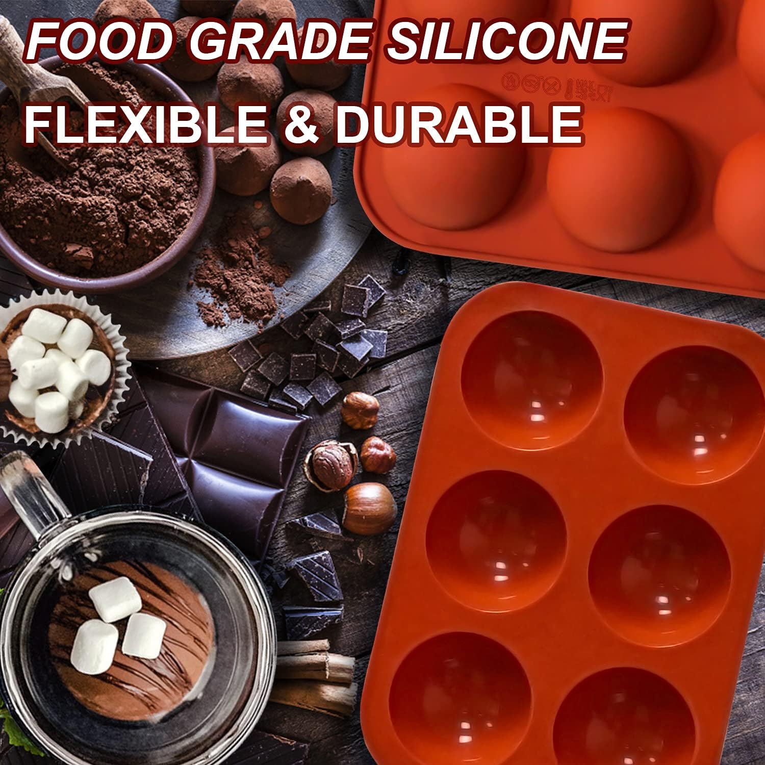 6 Holes Medium Semi Sphere Silicone Molds, 2 Packs Half Sphere Silicone Baking Molds for Making Chocolate, Cake, Jelly, Dome Mousse