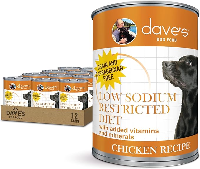 Dave's Pet Food Restricted Sodium Diet for Dogs, Chicken Pate Recipe, 13.2 oz Canned Dog Food, Case of 12-PawvioPets