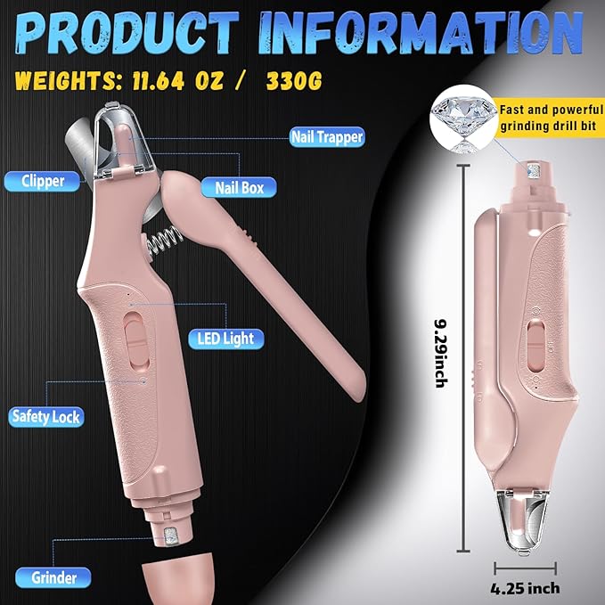2 in 1 Dog Nail Clippers and Grinder with Lights & Cat Nail Clipper for Large Medium Small Dogs Cats Nail Trimmers USB Rechargeable with 2 LED Lights Dog Claw Care for Non-Black Nails-PawvioPets