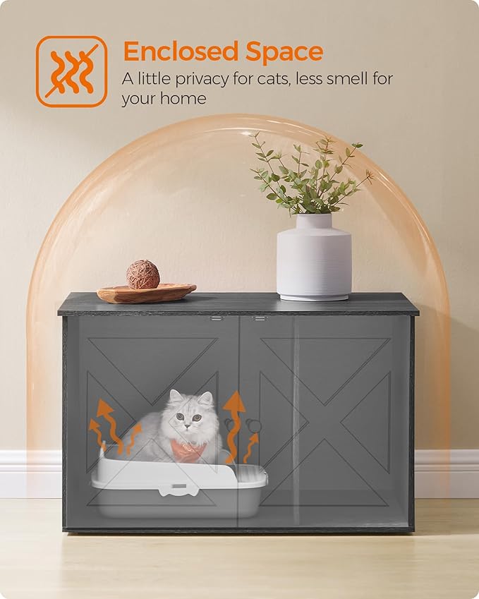 Feandrea Cat Litter Box Enclosure, Litter Box Furniture Hidden with Removable Divider, Indoor Cat House, End Table, 31.5 x 20.9 x 19.7 Inches, Ink Black UPCL002B01-PawvioPets
