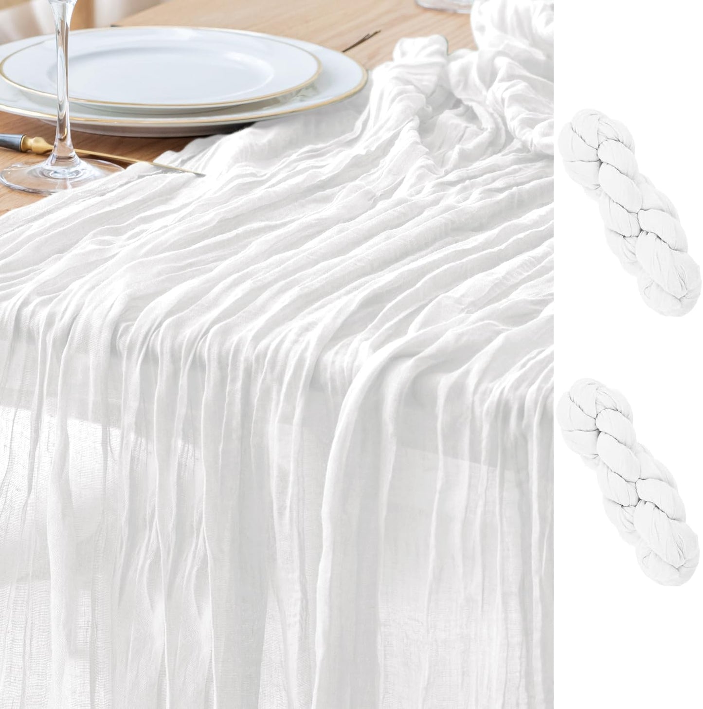 Asee'm 2pcs Cheesecloth Table Runner 120 Inches Long Ivory Boho Gauze Cheese Cloth Runner 10FT Rustic Sheer Table Runners for Christmas Wedding Party Baby Shower Spring Easter Decoration