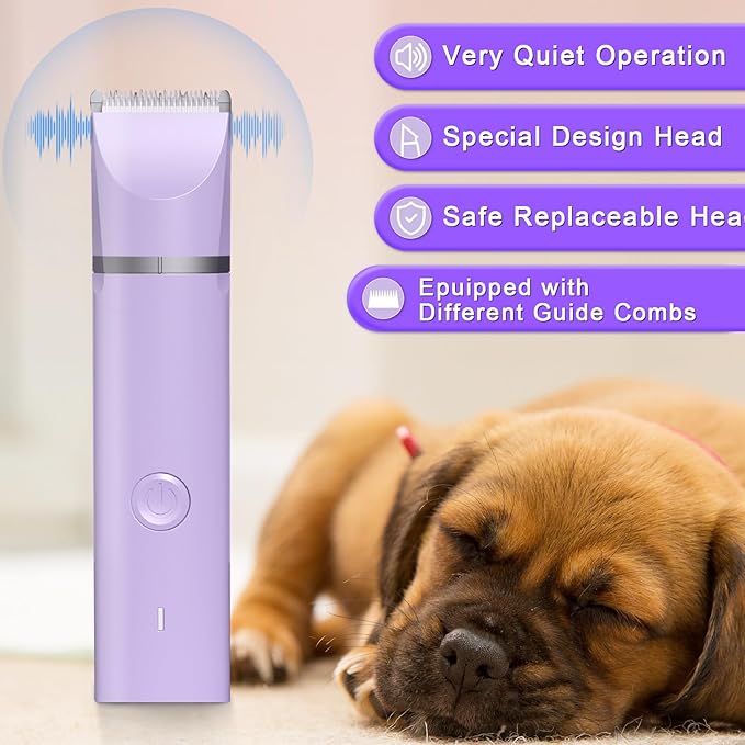 Dog Grooming Clippers Kit-Electric Rechargeable Cat Trimmer Tools-Cordless Quiet Pet Nail Paw Grinder-4 in 1 Multifunctional Low Noise Shaver-Razor for feet Face Ears Toenail Eye-PawvioPets