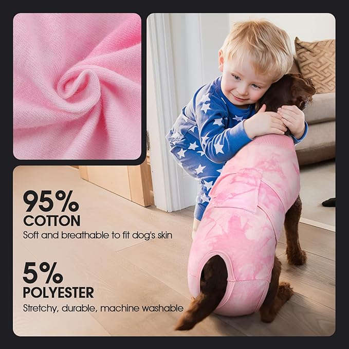 FUAMEY Recovery Suit for Dogs After Surgery,Soft Breathable Dog Bodysuit E-Collar & Cone Alternative Surgical Suit,Male Female Dog Neuter Spay Suits Anti Licking Wounds Onesie Pink Tie Dye M-PawvioPets