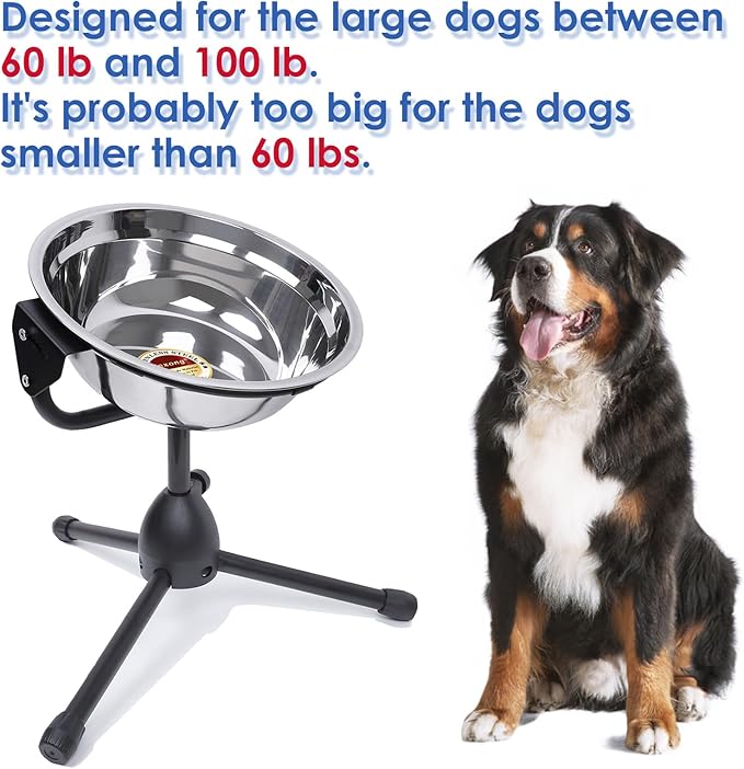 Elevated Dog Bowl with Adjustable Metal Stand,Large Size for Dogs Between 60 and 100 lbs, 0.8 Gal 3 Liter Stainless Steel Dog Food Bowl Water Bowl Height Adjustable Non-Slip Raised Dog Bowl Set-PawvioPets