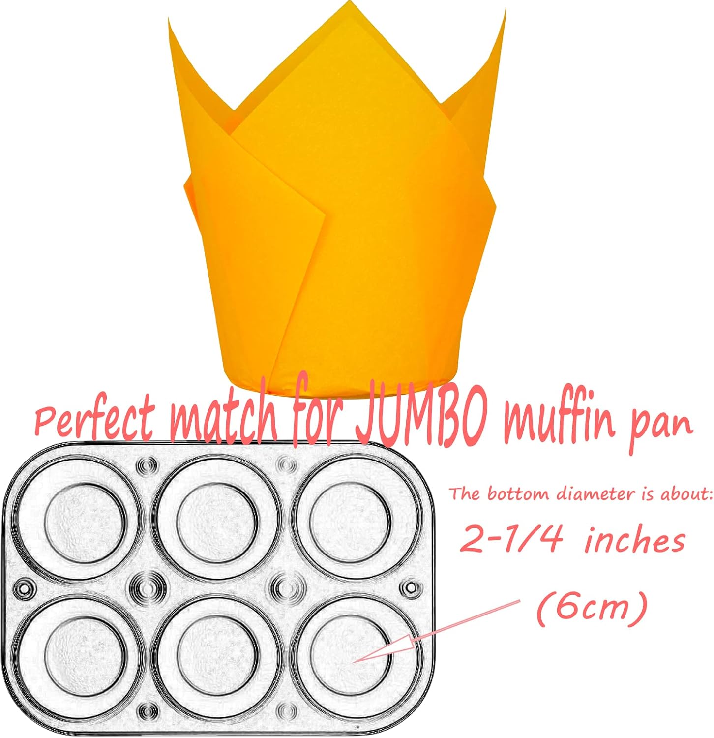 Orange color Large size Tulip Baking Cups 2-1/4"(Base diameter) x 4"(Wall height) Parchment paper baking cupcake Muffin liners, Case of 130 pcs