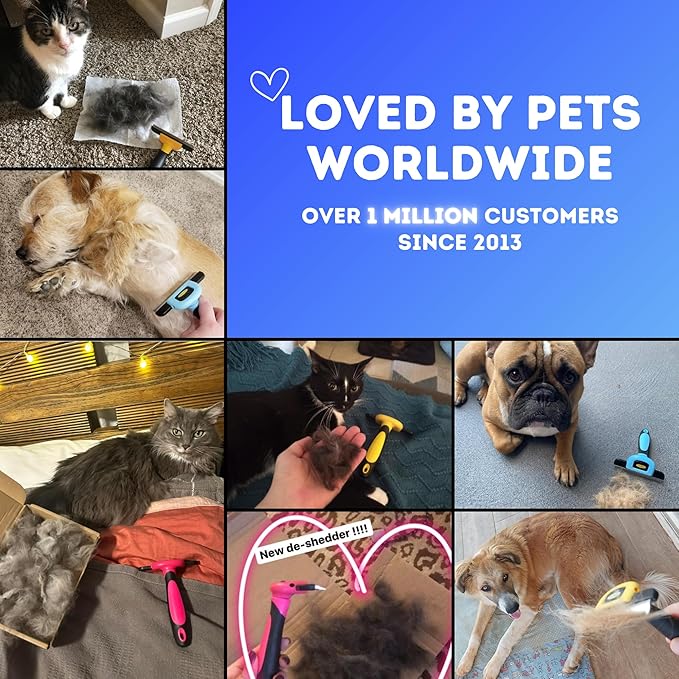 DakPets Stainless Steel Pet Deshedding Tool - Grooming Brush for Cats and Dogs, Removes Trapped Hair, Reduces Shedding by Up to 95%, All Hair Types, Includes Protective Blade Cover, Pink, 4 inches-PawvioPets