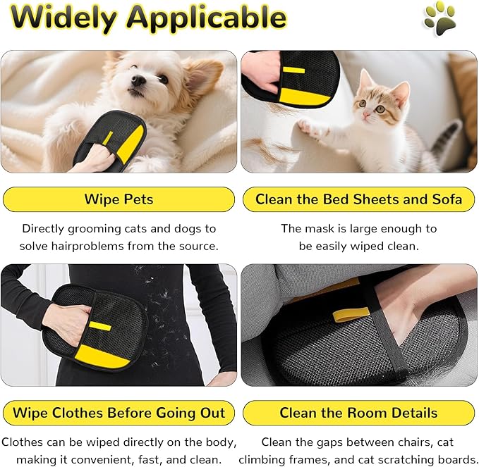 3Pcs Electrostatic Gloves Pet Hair Removal, 2025 Thickened Pet Hair Remover Glove, Washable Reusable Dog Cats Hair Gloves for Furniture Bed Sheets Couch Clothes Carpet Car Seat-PawvioPets