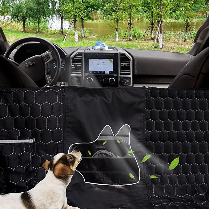 Dog Car Seat Cover for Trucks, Back Seat Pet Cover for Dogs F150 Ram 1500, Waterproof Dog Hammock for Truck with Mesh Window Heavy Duty Seat Cover for F-Series/GMC Sierra/Silverado-PawvioPets