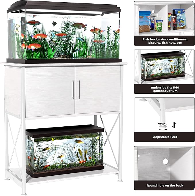 20-29 Gallon Aquarium Stand Metal Frame Fish Tank Stand with Cabinet Storage, for 20 Gallon Long Aquarium,30.7" L*16.5" W Tabletop,330LBS Capacity White PG01YGW-PawvioPets