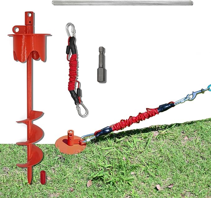 Dog Stakes for Outside Heavy Duty Hold up to 350Lbs Large Dogs Tie Out Tether Leash Chain for Yard Screw in Ground Anchors 17inch with Buffer Rope-PawvioPets