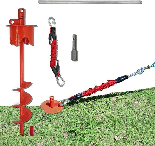 Dog Stakes for Outside Heavy Duty Hold up to 350Lbs Large Dogs Tie Out Tether Leash Chain for Yard Screw in Ground Anchors 17inch with Buffer Rope-PawvioPets