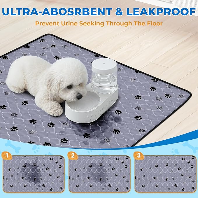 Fostanfly Non-Slip Washable Pee Pads for Dogs, 2 Pack Large 63"x63" Ultra-Absorbent and Leak-Proof Reusable Potty Training Pads for Dogs and Cats Puppy Pads-PawvioPets