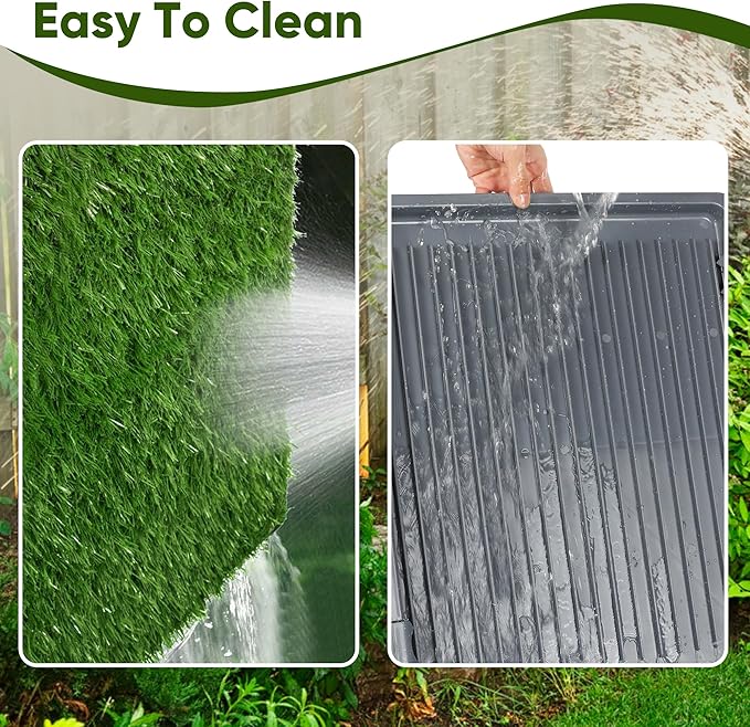 Dog Grass Pad with Tray: 2 Pack Grass Pee Pads for Dogs Potty for Puppy Training, 22"x18" Artificial Turf for Dogs with Collection Tray for Indoor /Outdoor /Patio /Balcony, Grey-PawvioPets