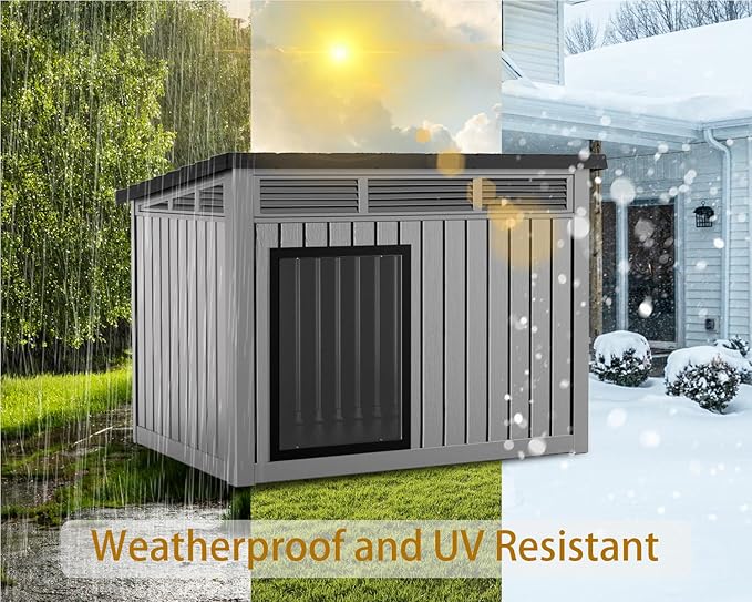 DRATO Dog House for Both Indoor and Outdoor with Weatherproof Roof Removable Floors for Medium to Large Dogs Interior Space (Gray, Medium(32.2 * 25.12 * 24.13''))-PawvioPets