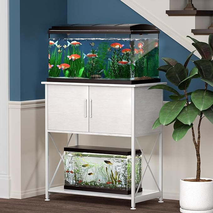 20-29 Gallon Aquarium Stand Metal Frame Fish Tank Stand with Cabinet Storage, for 20 Gallon Long Aquarium,30.7" L*16.5" W Tabletop,330LBS Capacity White PG01YGW-PawvioPets