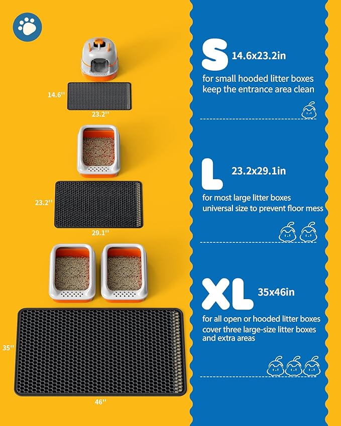 Cat Litter Mat - 23.2'' x 29.1'' Large Litter Trapping Mat, Easy to Clean Litter Box Mat, Waterproof, Urine-Proof, Non-Slip Kitty Litter Mats for Floor, Black-PawvioPets