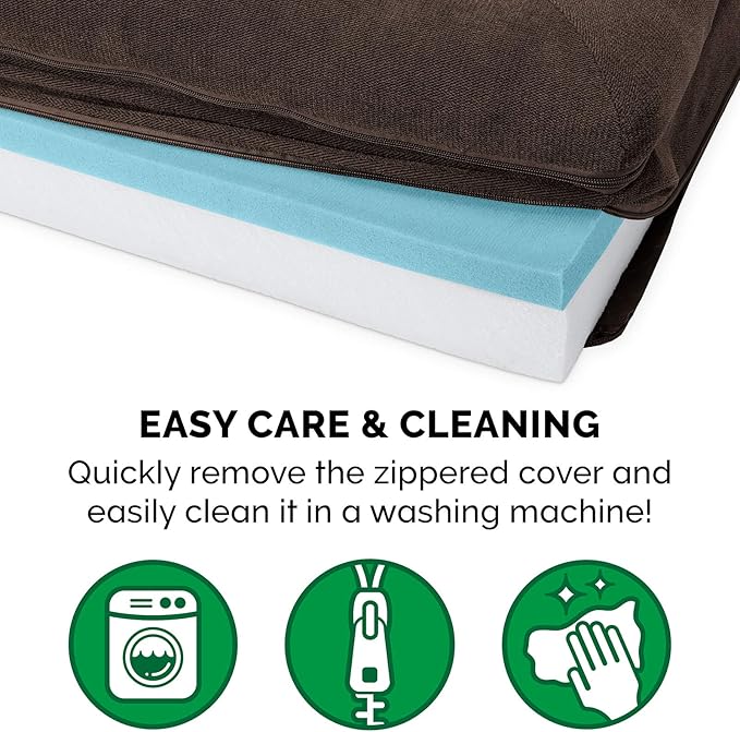 Furhaven Cooling Gel Dog Bed for Large Dogs w/ Removable Bolsters & Washable Cover, For Dogs Up to 95 lbs - Sherpa & Chenille Sofa - Coffee, Jumbo/XL-PawvioPets