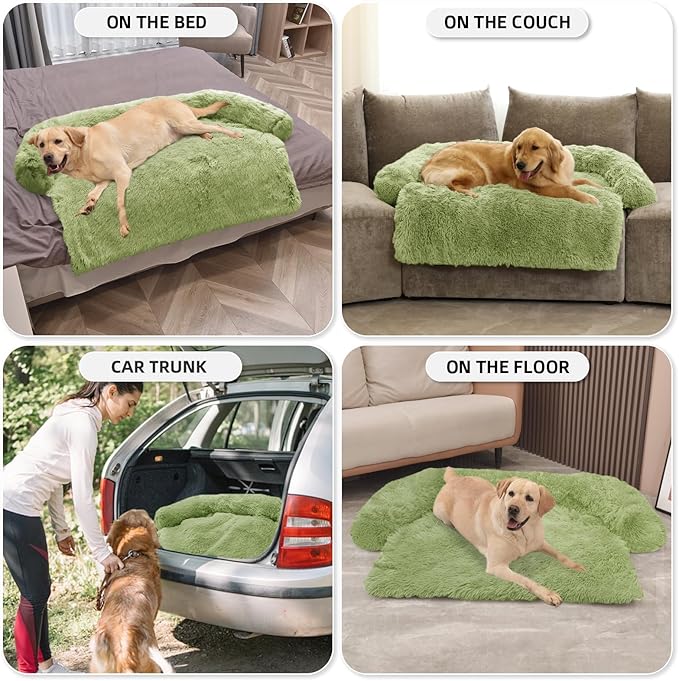 GGIB Calming Dog Bed Fluffy Plush Dog Mat for Furniture Protector with Removable Washable Cover for Large Medium Small Dogs and Cats (Extra Large (53x39.3x6), Grass Green)-PawvioPets