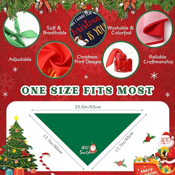 200 Pcs Christmas Dog Bandana Bulk with Sayings Pet Bandanas Triangle Scarf Bibs Washable Puppy Kerchief Adjustable Grooming Supplies for Small Medium Large Dog Cat Costume Accessories-PawvioPets
