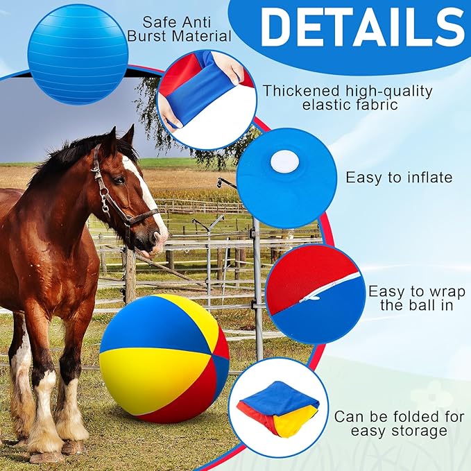 40inch Giant Herding Ball with Ball Cover Anti Burst Please Watch VCR for How to Inflation Horse Toys for Horses Stall Entertainment Play, Pump Included(Colorful,Classic)-PawvioPets