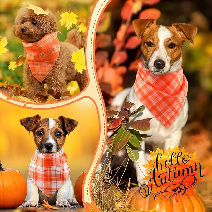 Abbylike 50 Pcs Fall Dog Bandanas Bulk Plaid Bandanas for Dogs Autumn Doggie Triangle Kerchief Scarf Bibs Set for Autumn Small Medium Large Pets Costume Accessories (19.7 x 13.8 x 13.8 Inch)-PawvioPets