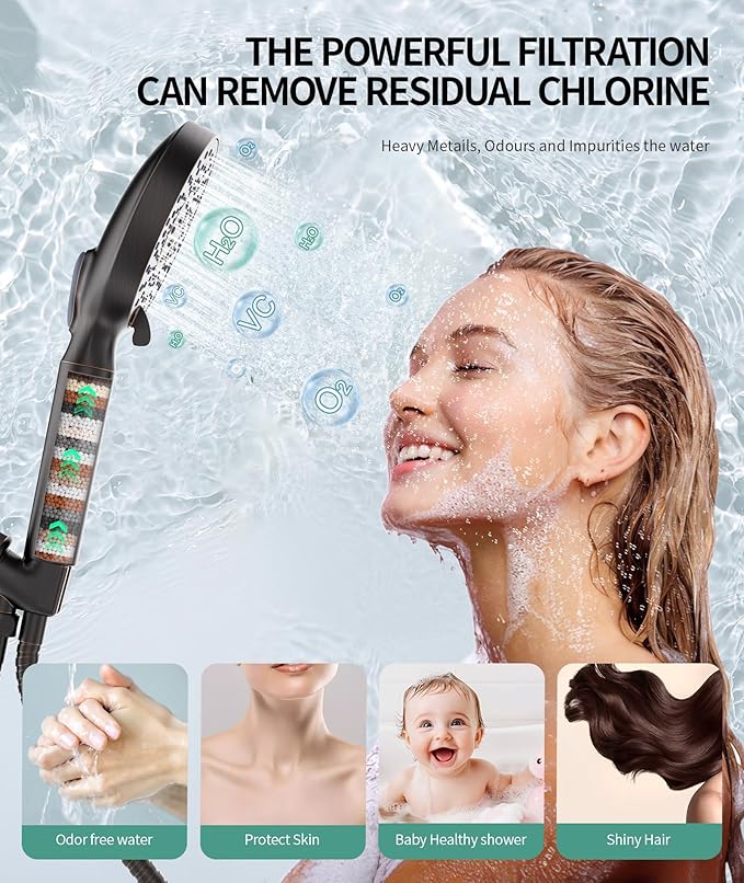 Filtered Shower Head with Handheld, High Pressure 9 Spray Mode ORB Showerhead with Filters, detachable shower head,Water Softener Filters Beads for Hard Water - Remove Chlorine-PawvioPets