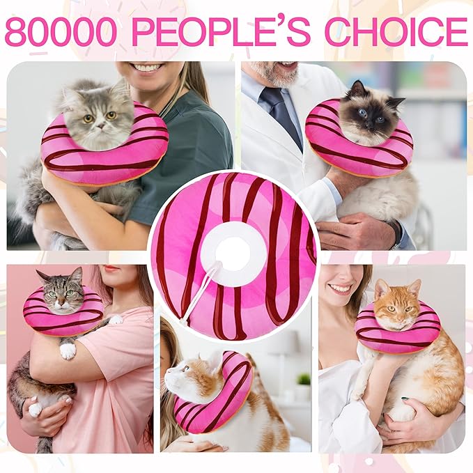 Cat Cone Collar Soft, Cute Cat Donut Collar After Surgery, Adjustable Kitten Recovery Cones to Stop Licking, Lightweight Neck Elizabethan Collars for Cats Kittens (Chocolate Pink, Large)-PawvioPets