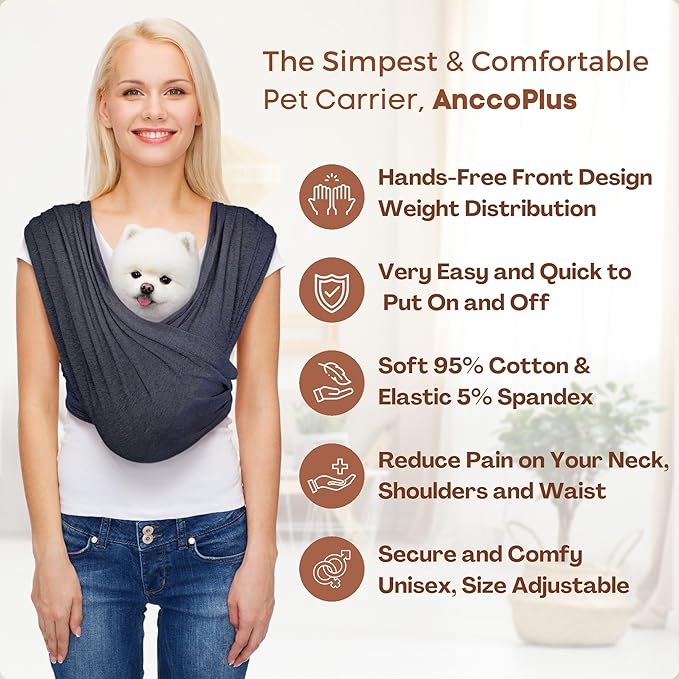 Dog Carriers for Small Dogs, Front Facing Cat Carrier, Hands Free Dog Carrier, Size Adjustable Pet Carrier, Reducing Back Pain, Soft Cotton, Safe Small Dog Carrier (Plus, Charcoal Black)-PawvioPets
