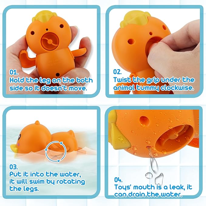 Dwi Dowellin Bath Toys for Toddlers, Magnetic Fishing Games Kids Bathtub Toys, Mold Free Wind-up Toys Swimming Fish Duck Whale Floating Water Toys for Kids Baby Infant-PawvioPets