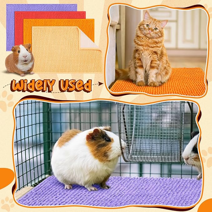 Barydat 8 Pcs Guinea Pig Cage Liner for Guinea Pig Cage Bedding Reusable Rabbit Mat Pad Washable Training Pad Animal Sleeping Bedding Mat(24x16'',Beige, Brown, Red, Orange)-PawvioPets