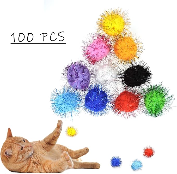 Andiker Cat Crinkle Balls, 2.36 Inches Colorful Cat Balls Chew and Chase Cat Mylar Crinkle Balls Lightweight Cat Toys for Indoor Cats to Keep Fit and Active (100pc)-PawvioPets