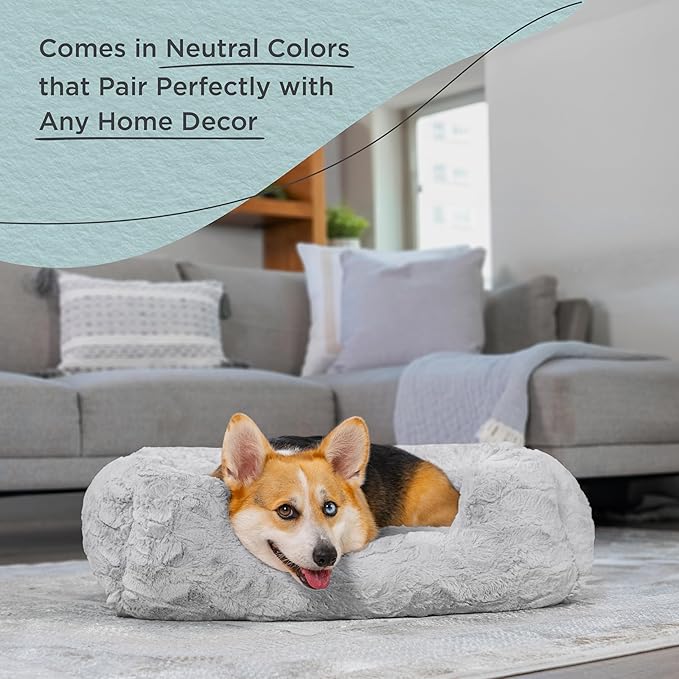 Best Friends by Sheri Lux Lounge Bed Calming Faux Fur Dog Bed, Gray, Medium, 30" x 20"-PawvioPets